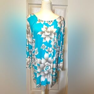 Bob Mackie Dress Aqua Blue Cut Out Long Sleeves Knee Length Floral Size Large